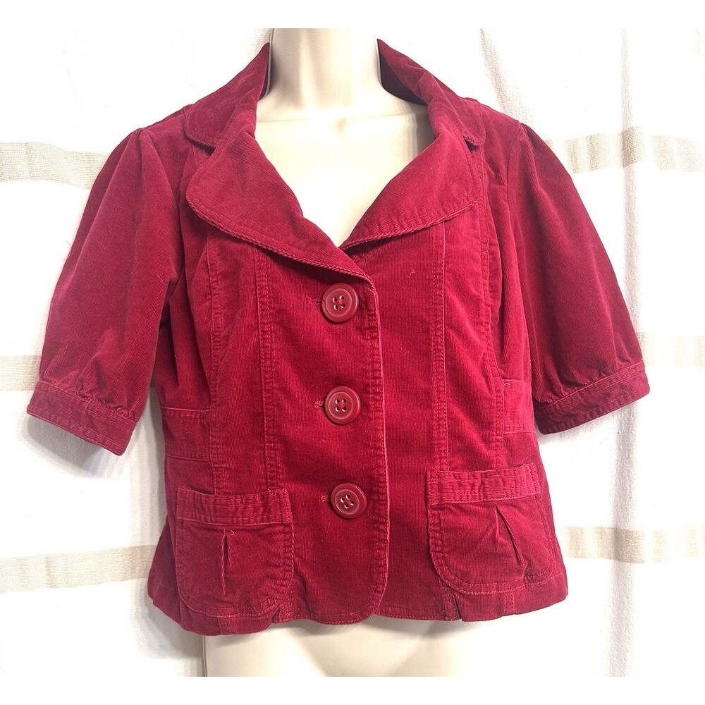 Sonoma Life & Style Y2K Women Wine Red Corduroy Short Puffy Sleeves Jacket M